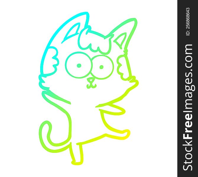 cold gradient line drawing of a happy cartoon cat dancing