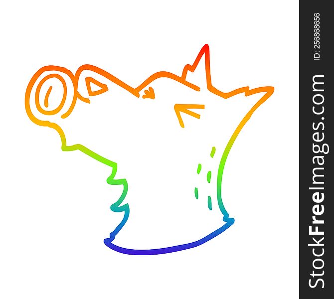rainbow gradient line drawing of a cartoon howling dog