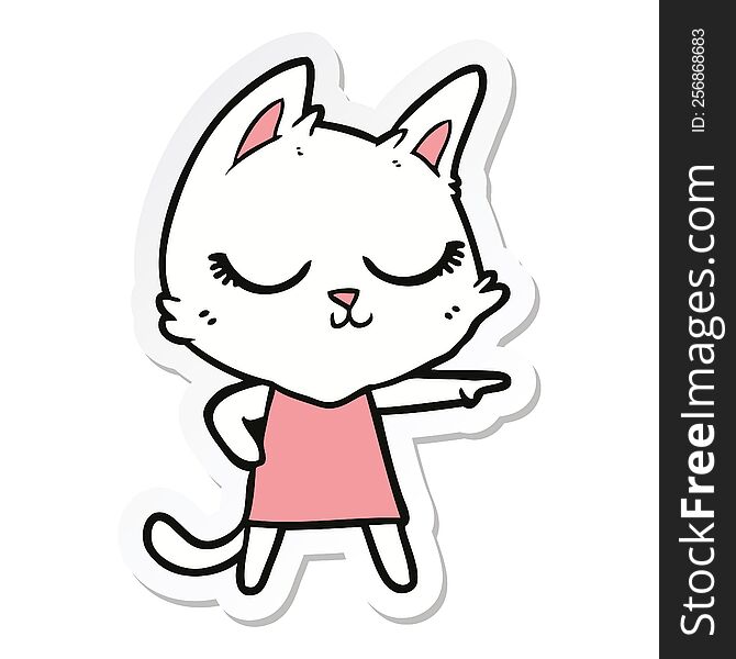 Sticker Of A Calm Cartoon Cat Girl Pointing
