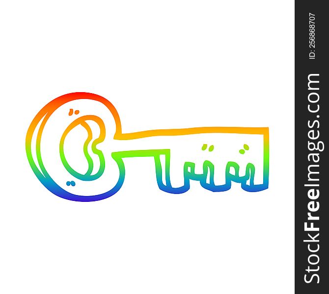 rainbow gradient line drawing of a cartoon gold key