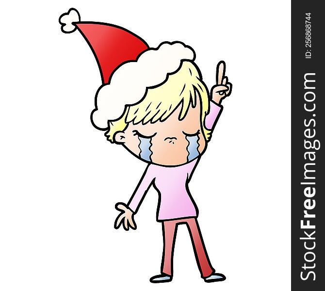 Gradient Cartoon Of A Woman Crying Wearing Santa Hat