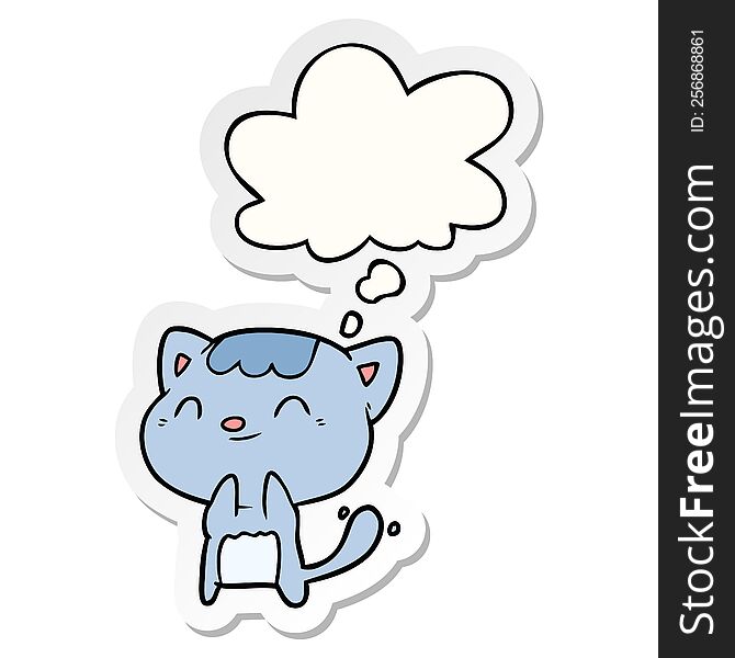 cartoon happy cat with thought bubble as a printed sticker