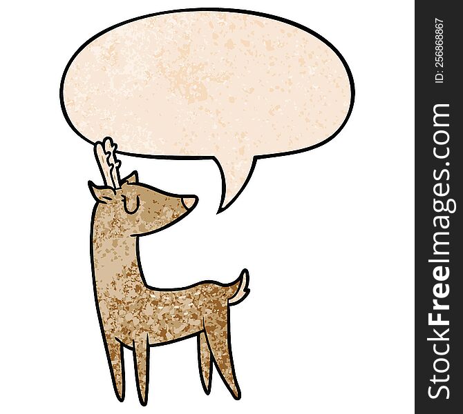 Cartoon Deer And Speech Bubble In Retro Texture Style