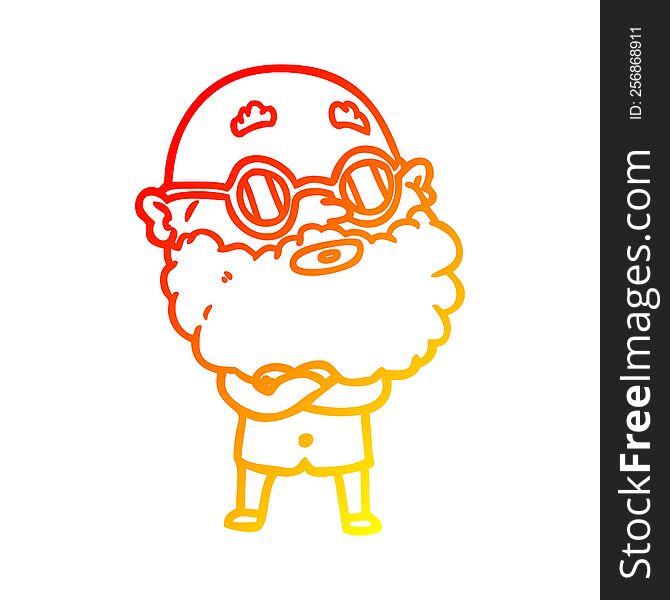 warm gradient line drawing cartoon curious man with beard and glasses