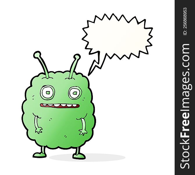 cartoon funny alien monster with speech bubble