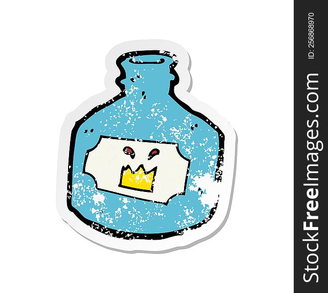 Retro Distressed Sticker Of A Cartoon Old Bottle