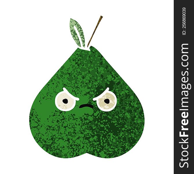 Retro Illustration Style Cartoon Angry Pear