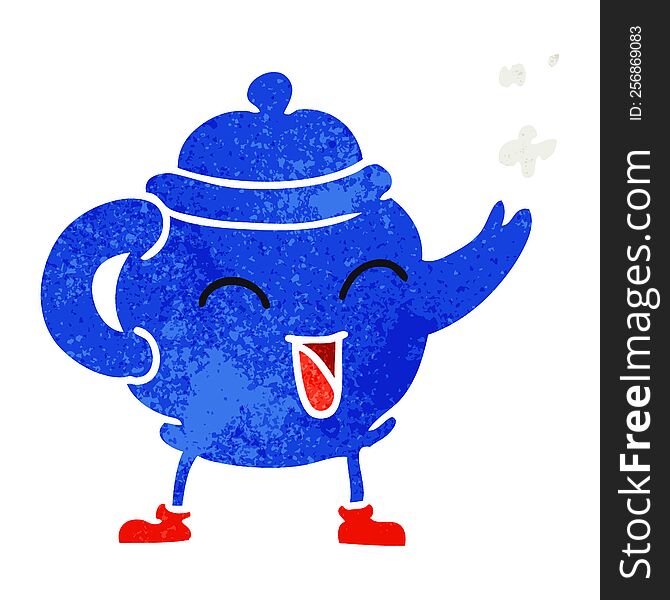 Retro Cartoon Doodle Of A Blue Tea Pot