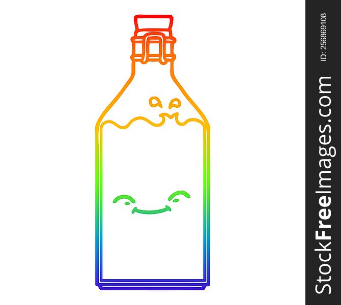 rainbow gradient line drawing of a cartoon old water bottle