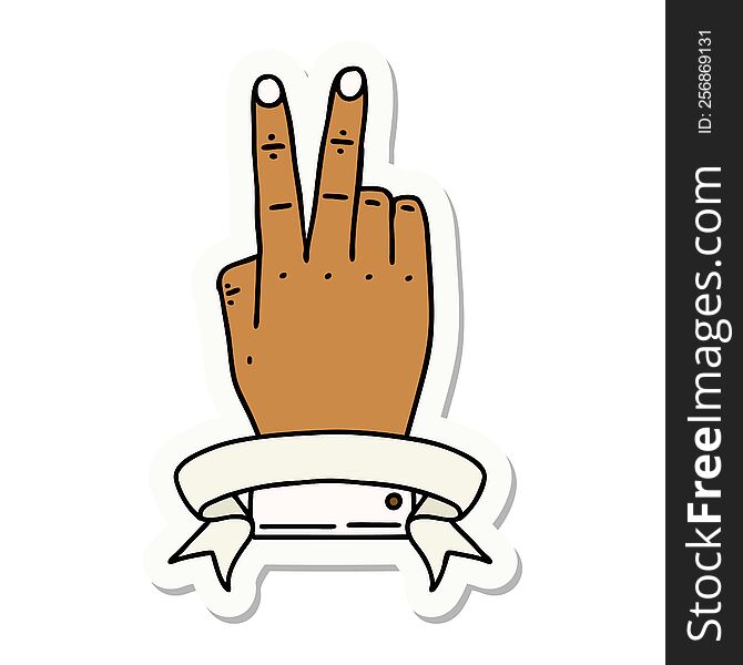 Victory V Hand Gesture With Banner Sticker