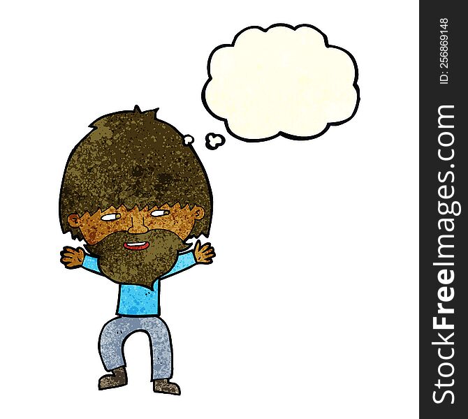 Cartoon Happy Man With Beard With Thought Bubble