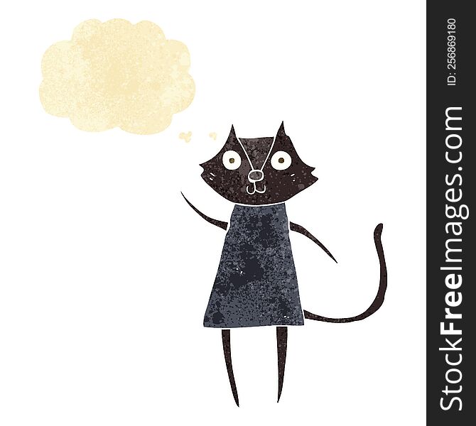 Cute Cartoon Black Cat Waving With Thought Bubble