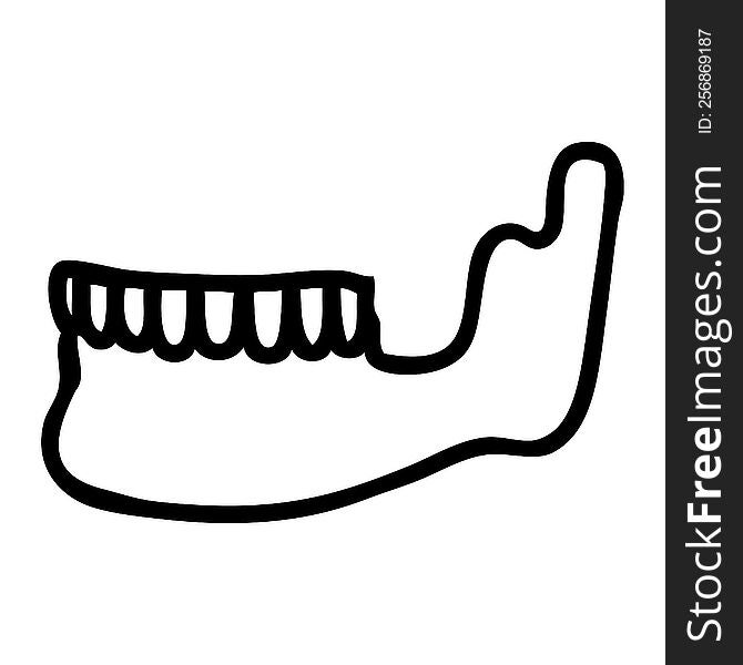 tattoo in black line style of a skeleton jaw. tattoo in black line style of a skeleton jaw