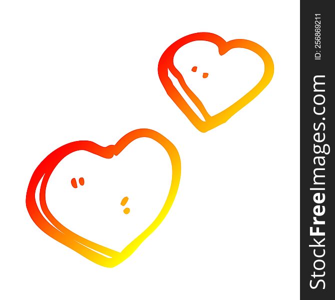 warm gradient line drawing of a cartoon love hearts
