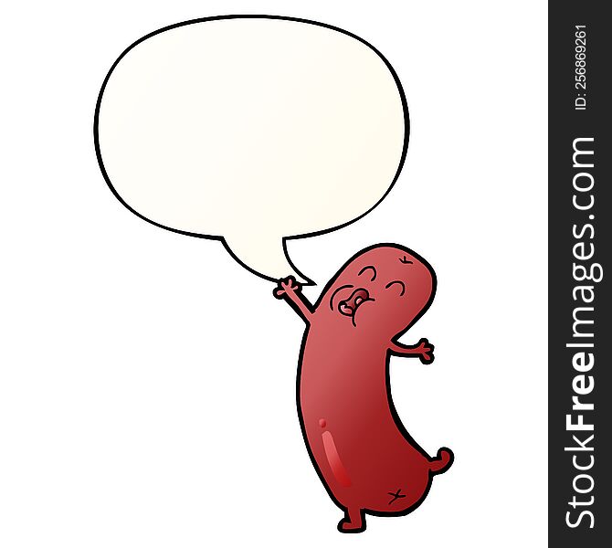 Cartoon Dancing Sausage And Speech Bubble In Smooth Gradient Style