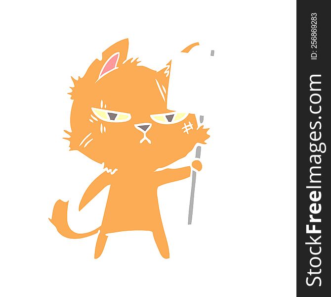 tough flat color style cartoon cat with protest sign
