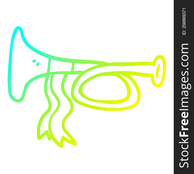 cold gradient line drawing of a cartoon metal trumpet