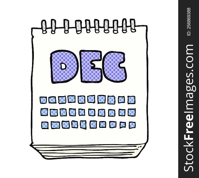 freehand drawn cartoon calendar showing month of december