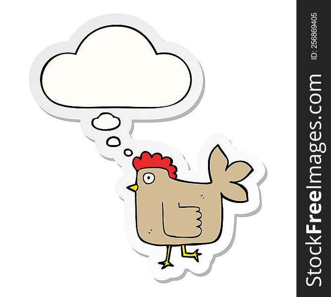 cartoon chicken with thought bubble as a printed sticker