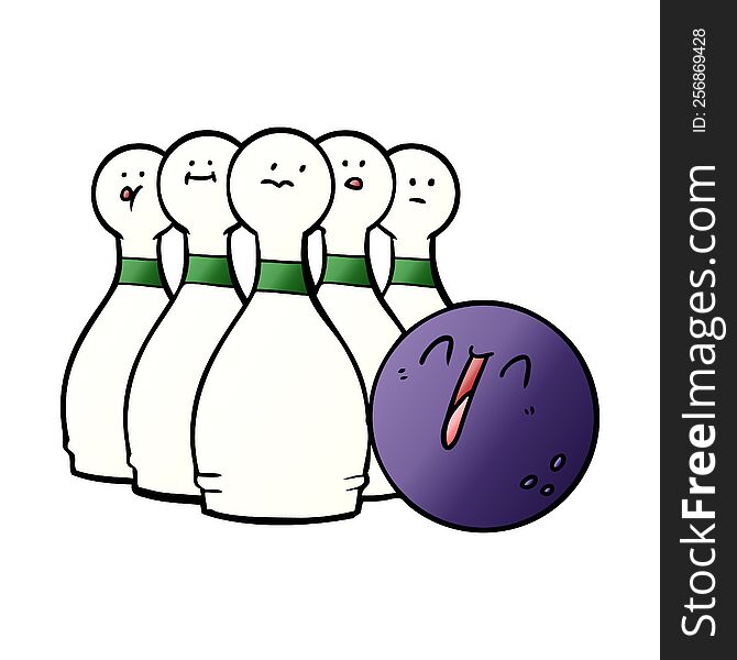 cartoon laughing bowling ball and pins. cartoon laughing bowling ball and pins