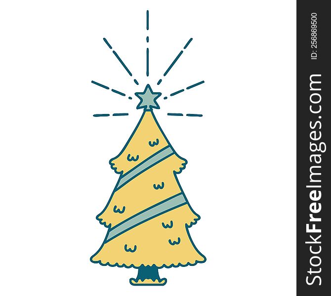 illustration of a traditional tattoo style christmas tree with star