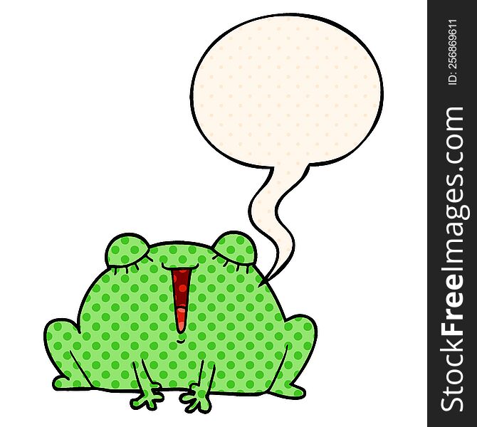 Cute Cartoon Frog And Speech Bubble In Comic Book Style