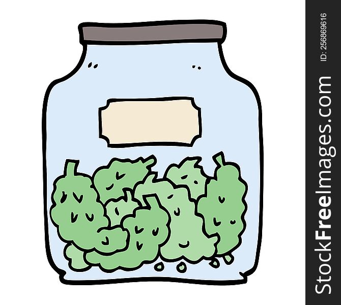 hand drawn doodle style cartoon cannabis dispensary jar