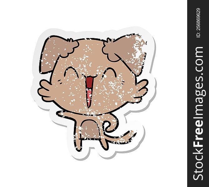 distressed sticker of a happy little pointing dog cartoon