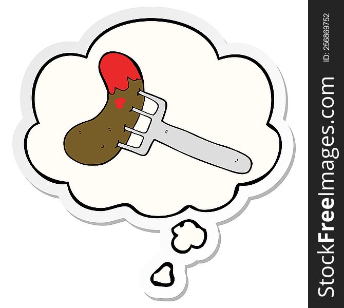 Cartoon Sausage On Fork And Thought Bubble As A Printed Sticker