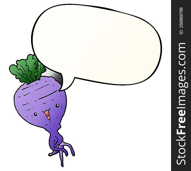 cartoon turnip with speech bubble in smooth gradient style