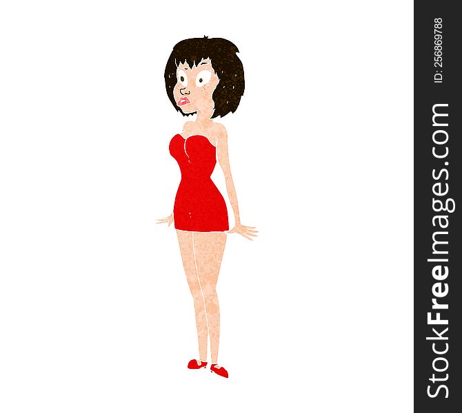 cartoon surprised woman in short dress