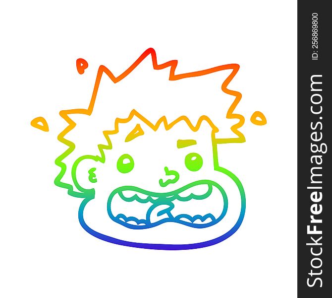 Rainbow Gradient Line Drawing Cartoon Frightened Face