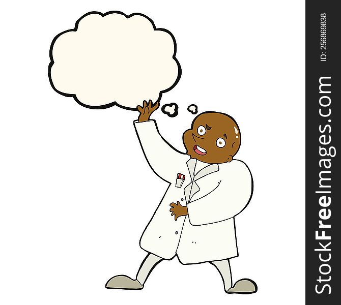 cartoon mad scientist with thought bubble