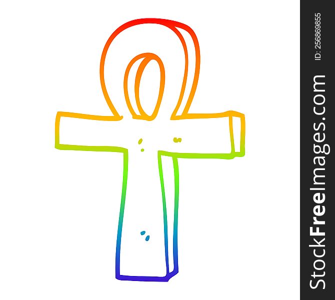 Rainbow Gradient Line Drawing Cartoon Of An Ankh