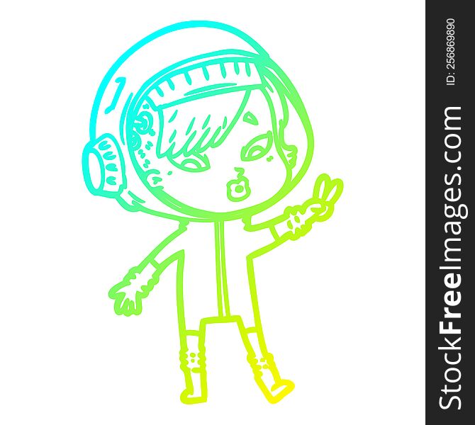 cold gradient line drawing of a cartoon astronaut woman