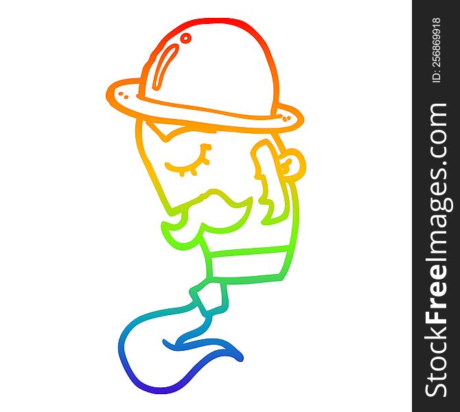 Rainbow Gradient Line Drawing Cartoon Man Wearing Hat