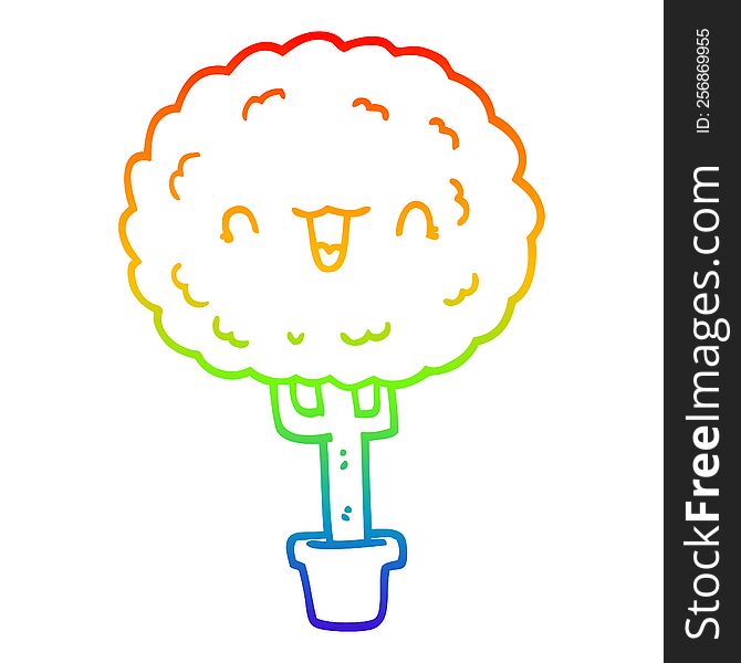 rainbow gradient line drawing of a cartoon happy tree