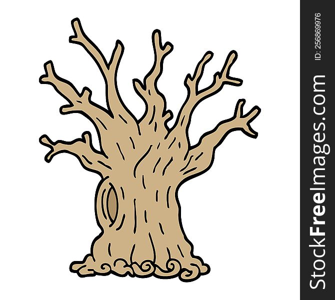 hand drawn doodle style cartoon tree