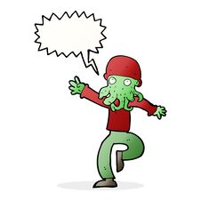 Cartoon Alien Monster Man With Speech Bubble Stock Photo