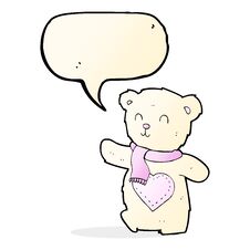 Cartoon White Teddy Bear With Love Heart With Speech Bubble Royalty Free Stock Photos