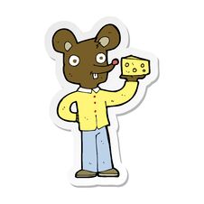 Sticker Of A Cartoon Mouse Holding Cheese Royalty Free Stock Photography