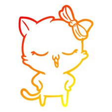 Warm Gradient Line Drawing Cartoon Cat With Bow On Head And Hands On Hips Royalty Free Stock Photo