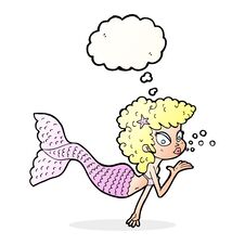 Cartoon Mermaid Blowing Kiss With Thought Bubble Royalty Free Stock Images