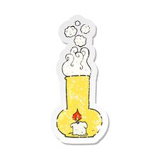 Retro Distressed Sticker Of A Cartoon Old Glass Lamp And Candle Stock Photo Retro Distressed Sticker Of A Cartoon Old Glass Lamp And Candle Stock Photo