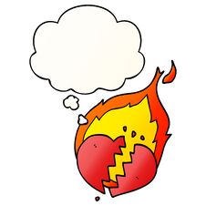 Cartoon Flaming Heart And Thought Bubble In Smooth Gradient Style Stock Photo