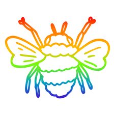 Rainbow Gradient Line Drawing Cartoon Bumble Bee Royalty Free Stock Photos