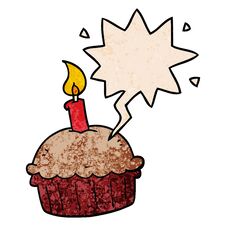Cartoon Birthday Cupcake And Speech Bubble In Retro Texture Style Stock Image Cartoon Birthday Cupcake And Speech Bubble In Retro Texture Style Stock Image