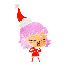 Pretty Retro Cartoon Of A Elf Girl Wearing Santa Hat Stock Photo