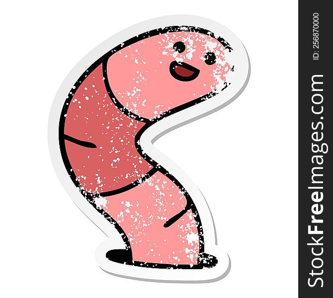 distressed sticker of a quirky hand drawn cartoon worm