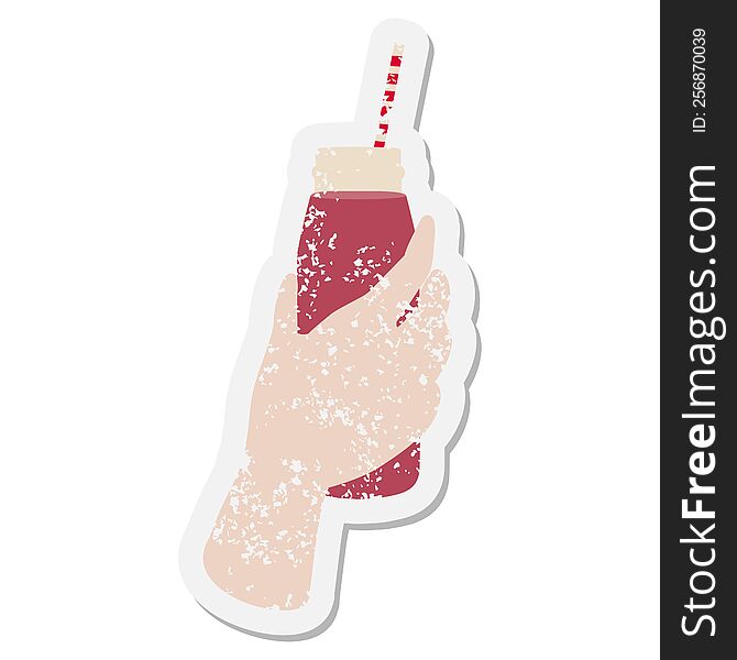 hand holding smoothie bottle grunge sticker